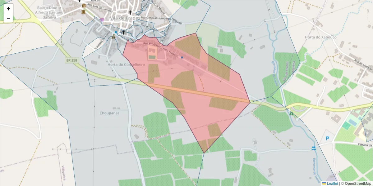 Mapa detalhado do código postal 7960-457 com limites, códigos postais vizinhos e agências dos correios