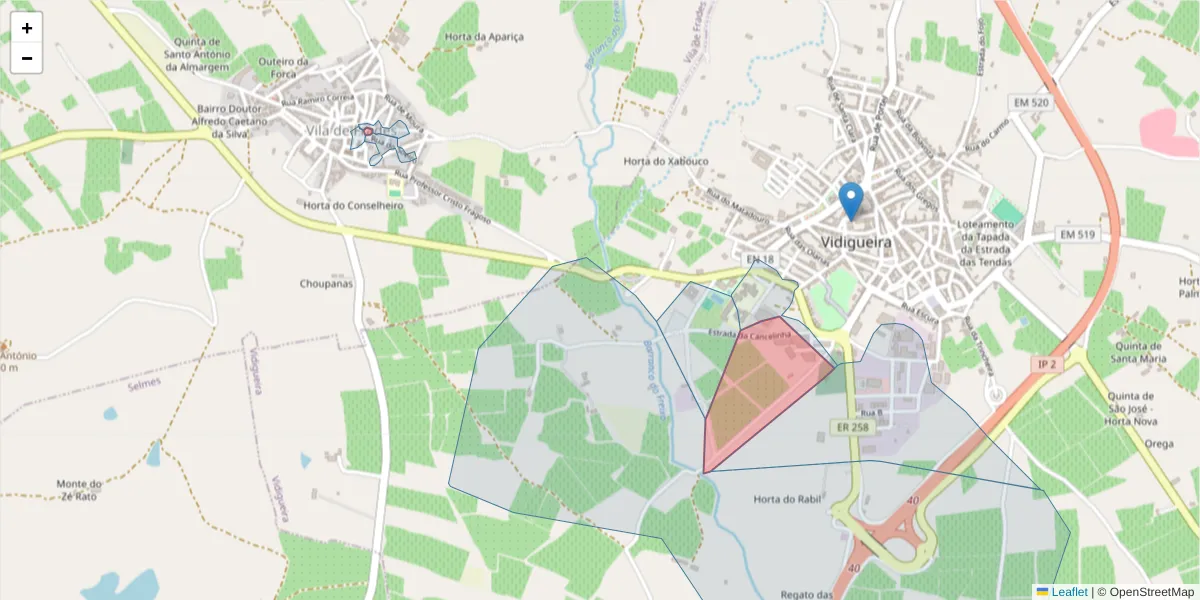 Mapa detalhado do código postal 7960 com limites, códigos postais vizinhos e agências dos correios