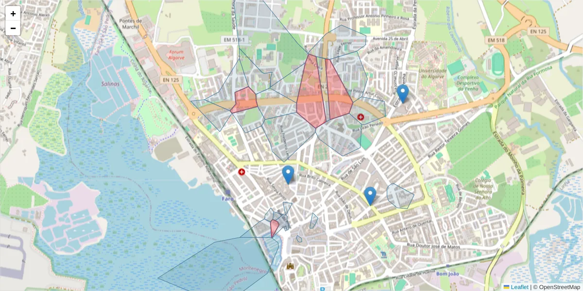 Mapa detalhado do código postal 8000-072 com limites, códigos postais vizinhos e agências dos correios