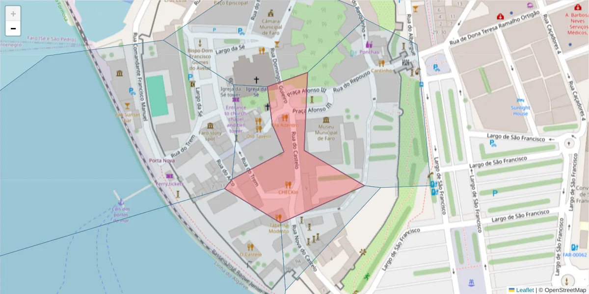 Mapa detalhado do código postal 8000-149 com limites, códigos postais vizinhos e agências dos correios