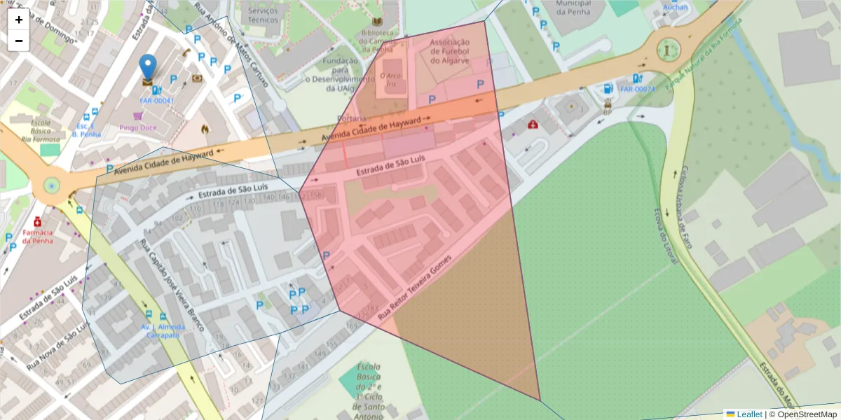 Mapa detalhado do código postal 8000-188 com limites, códigos postais vizinhos e agências dos correios