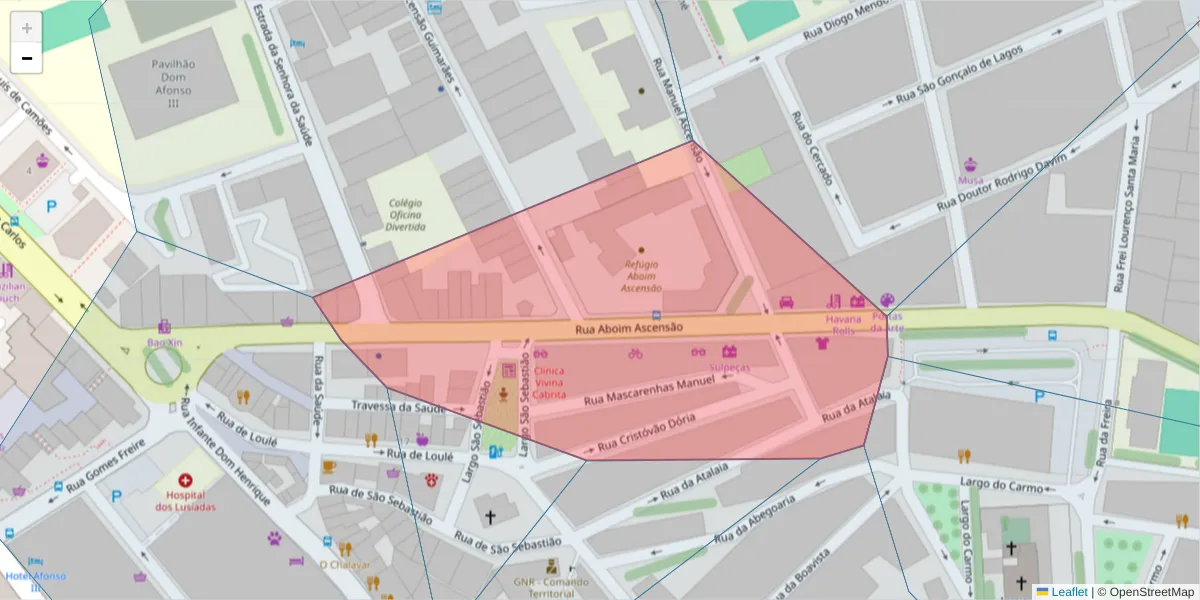 Mapa detalhado do código postal 8000-198 com limites, códigos postais vizinhos e agências dos correios