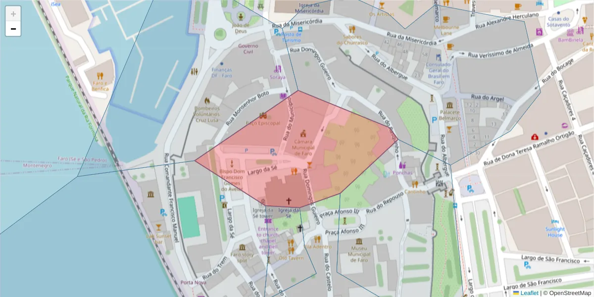 Mapa detalhado do código postal 8000-202 com limites, códigos postais vizinhos e agências dos correios
