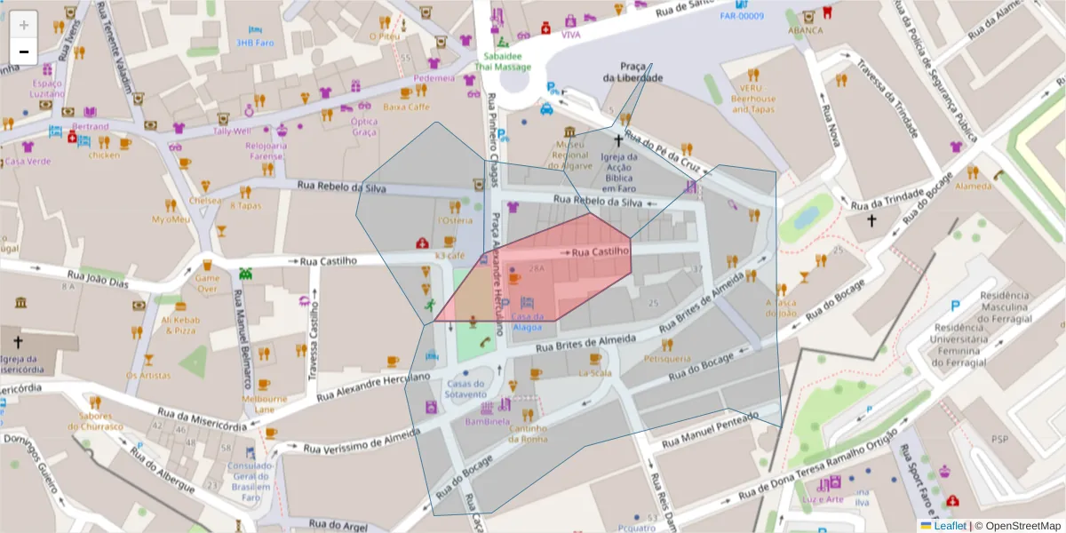 Mapa detalhado do código postal 8000-247 com limites, códigos postais vizinhos e agências dos correios