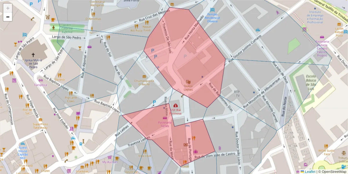 Mapa detalhado do código postal 8000-281 com limites, códigos postais vizinhos e agências dos correios