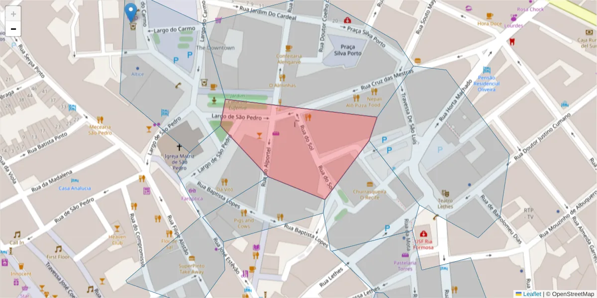 Mapa detalhado do código postal 8000-293 com limites, códigos postais vizinhos e agências dos correios