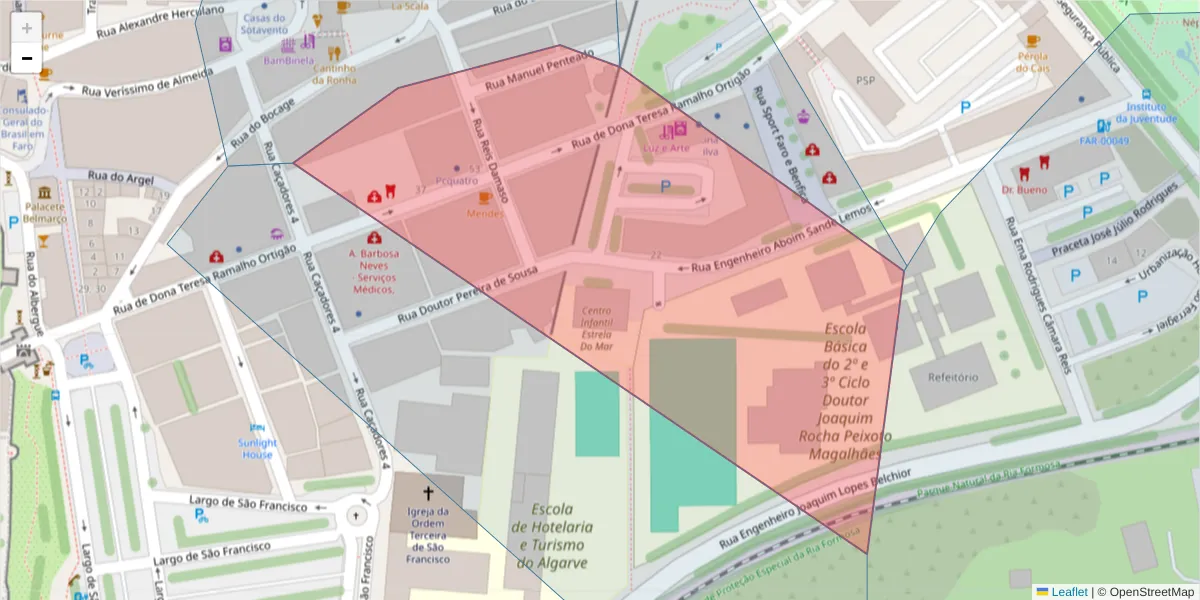 Mapa detalhado do código postal 8000-314 com limites, códigos postais vizinhos e agências dos correios
