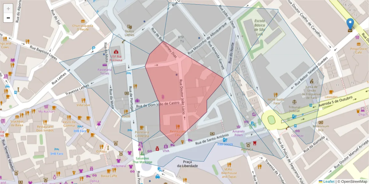 Mapa detalhado do código postal 8000-329 com limites, códigos postais vizinhos e agências dos correios