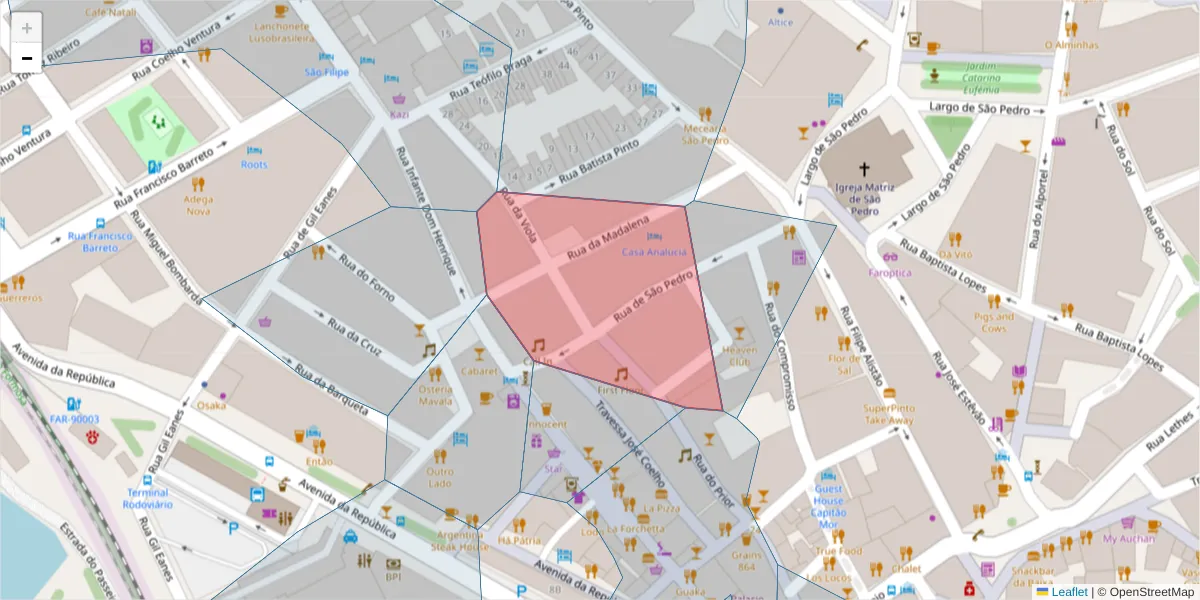 Mapa detalhado do código postal 8000-332 com limites, códigos postais vizinhos e agências dos correios
