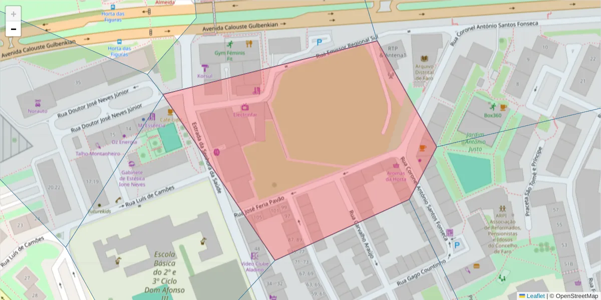 Mapa detalhado do código postal 8000-338 com limites, códigos postais vizinhos e agências dos correios