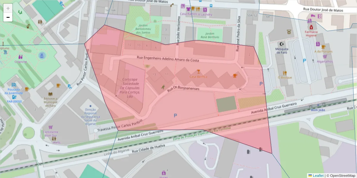 Mapa detalhado do código postal 8000-339 com limites, códigos postais vizinhos e agências dos correios
