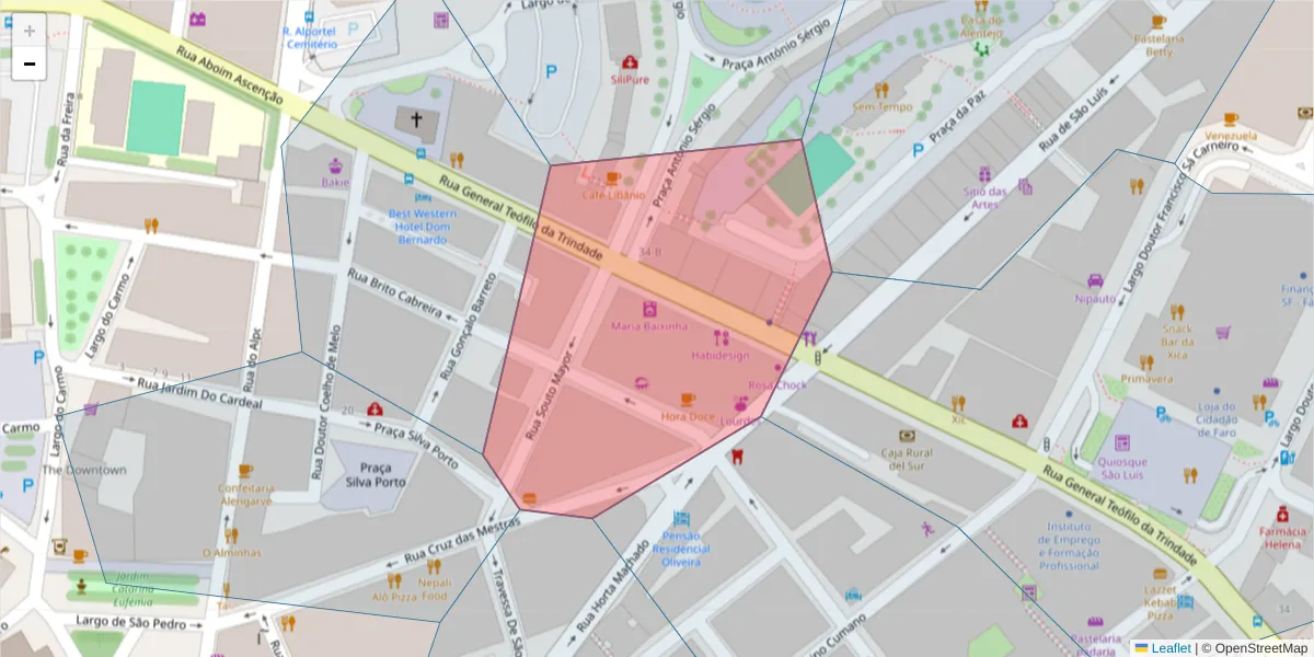 Mapa detalhado do código postal 8000-357 com limites, códigos postais vizinhos e agências dos correios