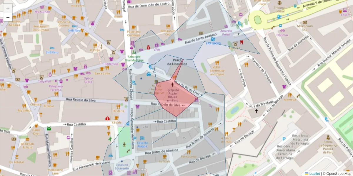 Mapa detalhado do código postal 8000-404 com limites, códigos postais vizinhos e agências dos correios