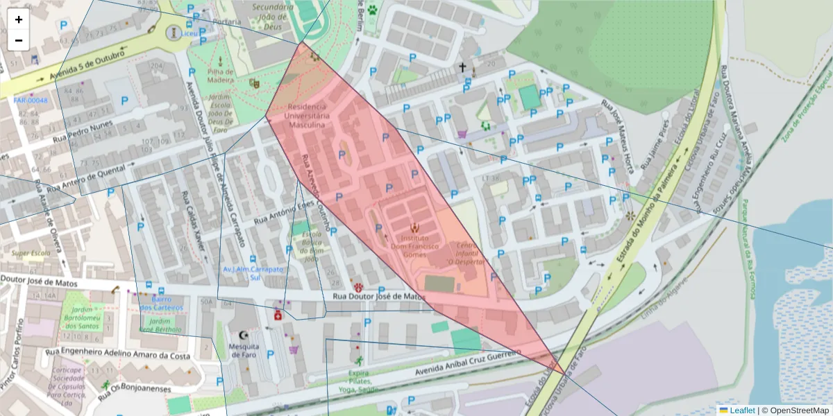 Mapa detalhado do código postal 8000-501 com limites, códigos postais vizinhos e agências dos correios