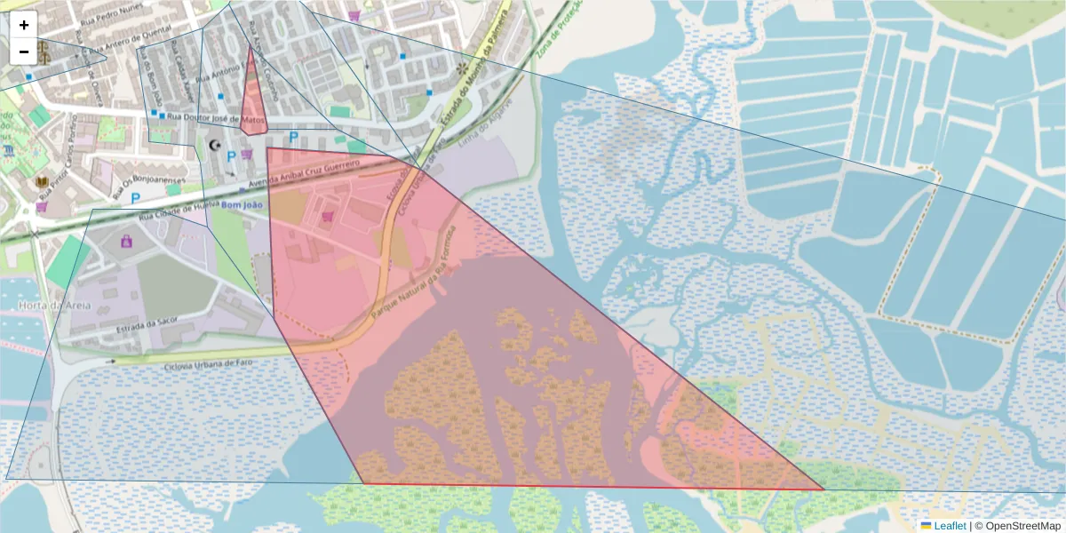 Mapa detalhado do código postal 8000-502 com limites, códigos postais vizinhos e agências dos correios