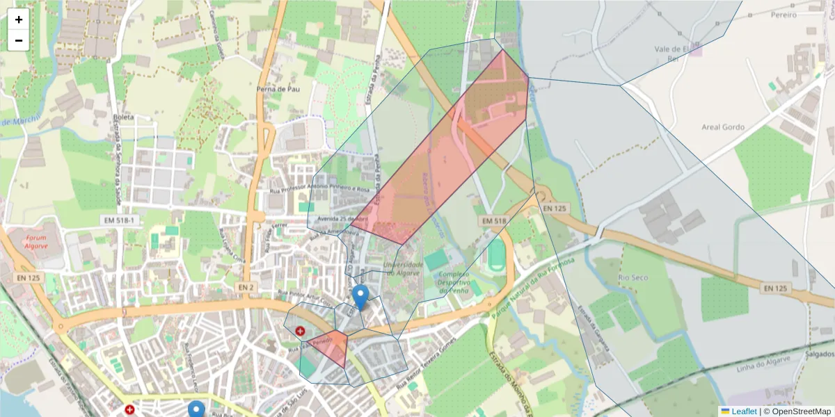 Mapa detalhado do código postal 8005-135 com limites, códigos postais vizinhos e agências dos correios