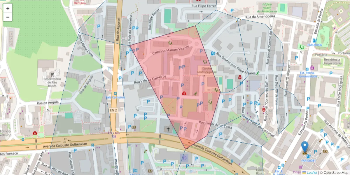 Mapa detalhado do código postal 8005-160 com limites, códigos postais vizinhos e agências dos correios