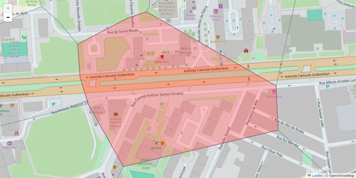 Mapa detalhado do código postal 8005-203 com limites, códigos postais vizinhos e agências dos correios