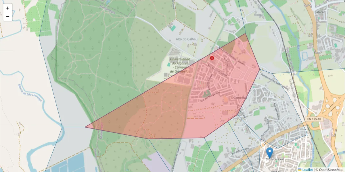 Mapa detalhado do código postal 8005-214 com limites, códigos postais vizinhos e agências dos correios