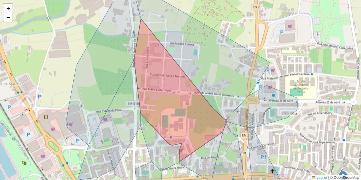 Mapa detalhado do código postal 8005-218 com limites, códigos postais vizinhos e agências dos correios