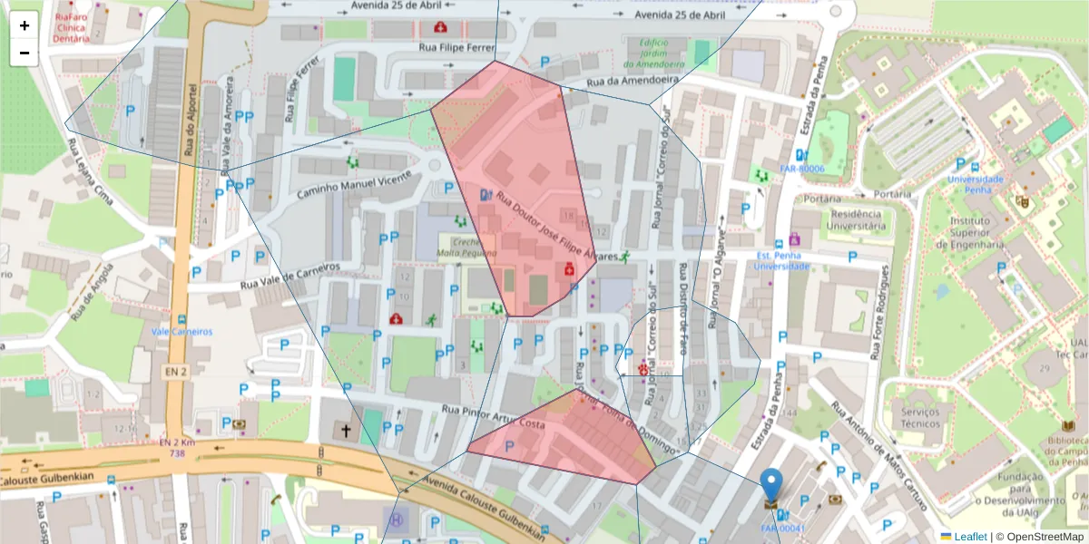 Mapa detalhado do código postal 8005-248 com limites, códigos postais vizinhos e agências dos correios