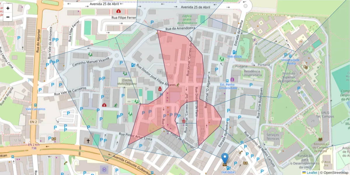 Mapa detalhado do código postal 8005-249 com limites, códigos postais vizinhos e agências dos correios