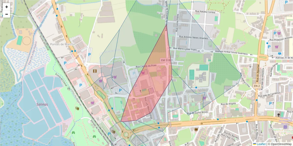 Mapa detalhado do código postal 8005-328 com limites, códigos postais vizinhos e agências dos correios