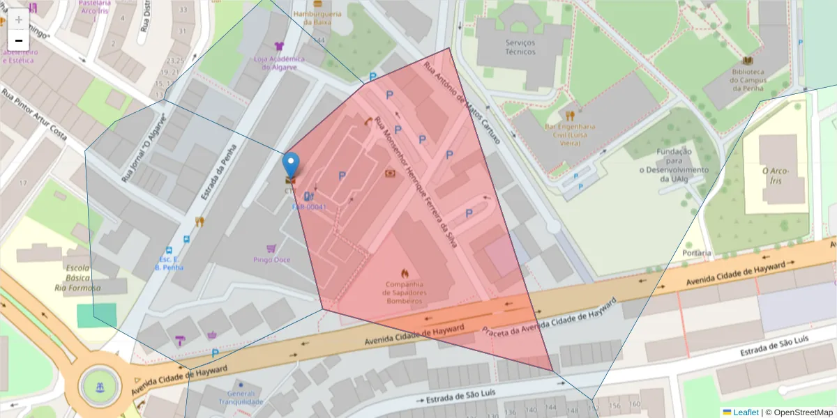 Mapa detalhado do código postal 8005-329 com limites, códigos postais vizinhos e agências dos correios