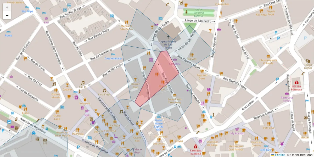 Mapa detalhado do código postal 8005-343 com limites, códigos postais vizinhos e agências dos correios