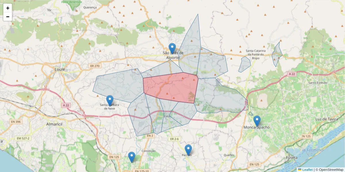 Mapa detalhado do código postal 8005-414 com limites, códigos postais vizinhos e agências dos correios