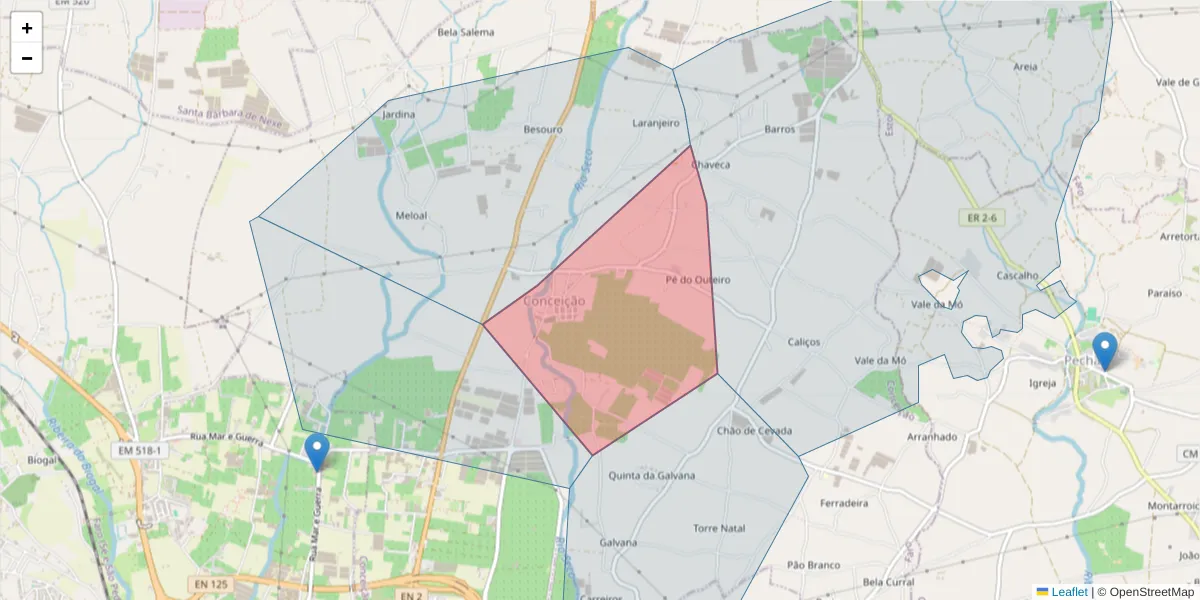 Mapa detalhado do código postal 8005-446 com limites, códigos postais vizinhos e agências dos correios