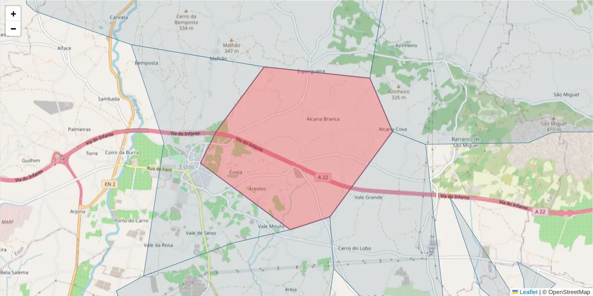 Mapa detalhado do código postal 8005-475 com limites, códigos postais vizinhos e agências dos correios