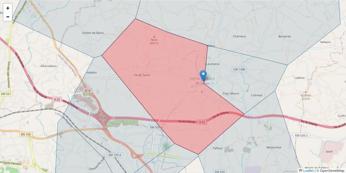 Mapa detalhado do código postal 8005-491 com limites, códigos postais vizinhos e agências dos correios
