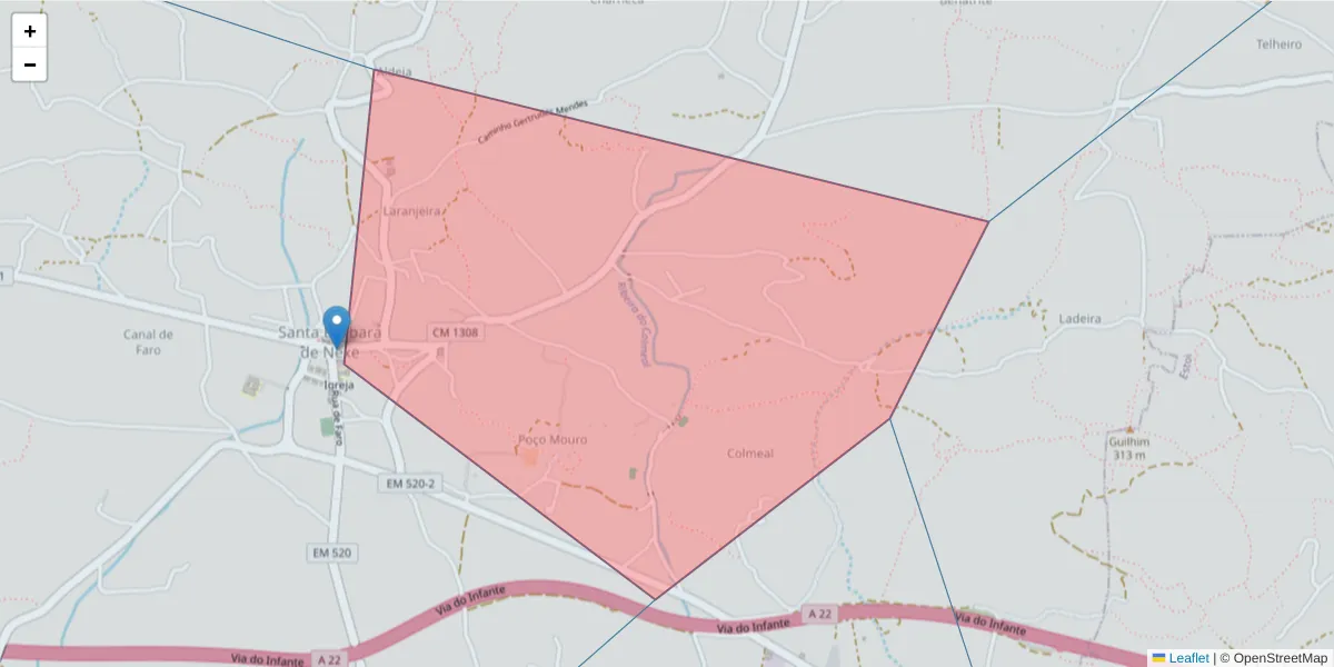 Mapa detalhado do código postal 8005-531 com limites, códigos postais vizinhos e agências dos correios