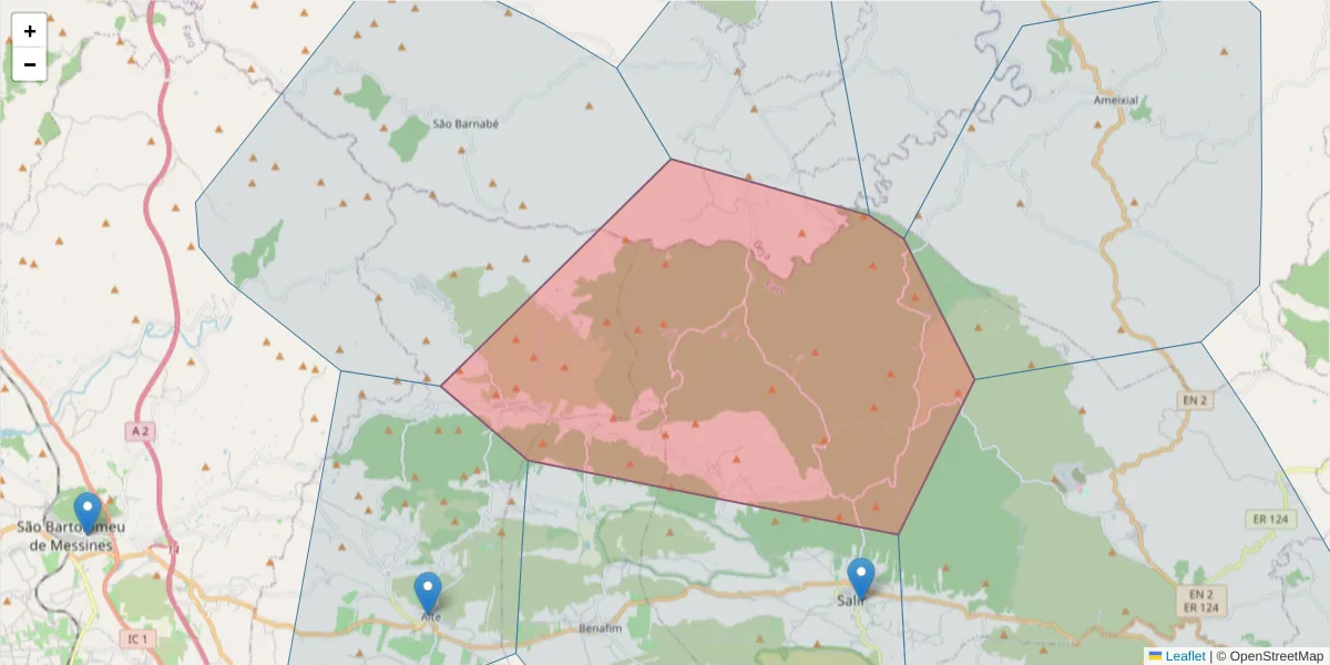 Mapa detalhado do código postal 8100-183 com limites, códigos postais vizinhos e agências dos correios