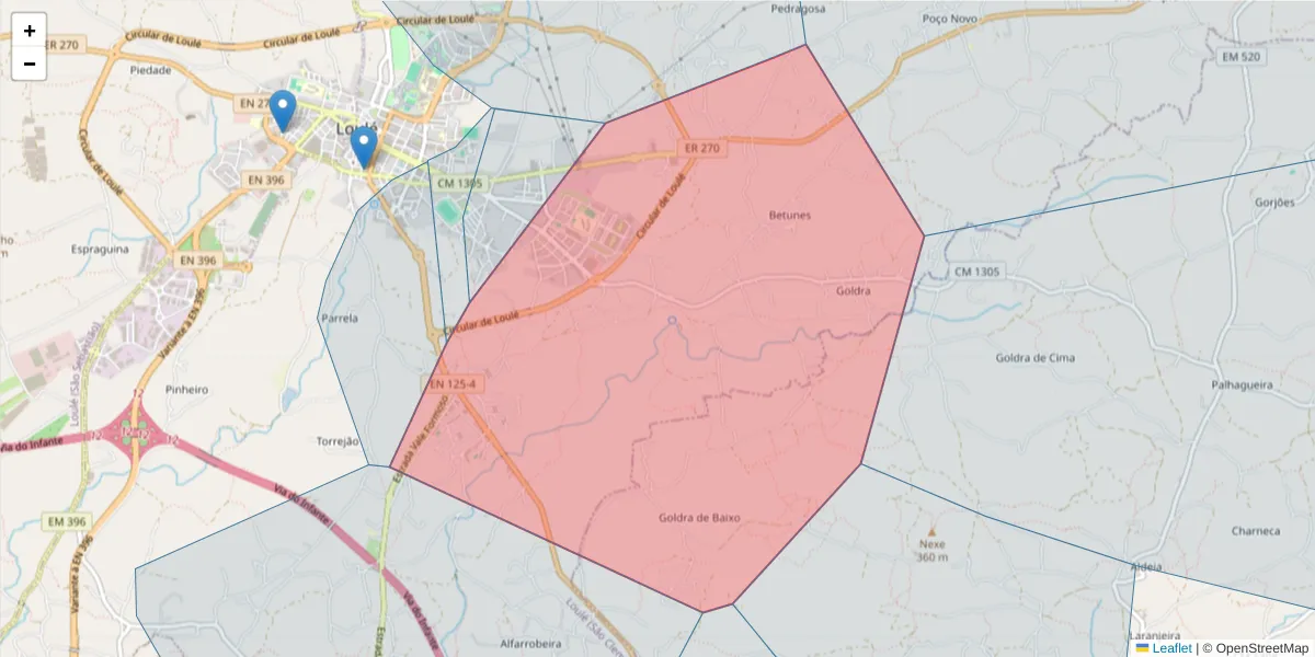 Mapa detalhado do código postal 8100-231 com limites, códigos postais vizinhos e agências dos correios