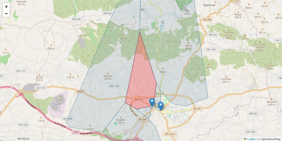 Mapa detalhado do código postal 8100-338 com limites, códigos postais vizinhos e agências dos correios