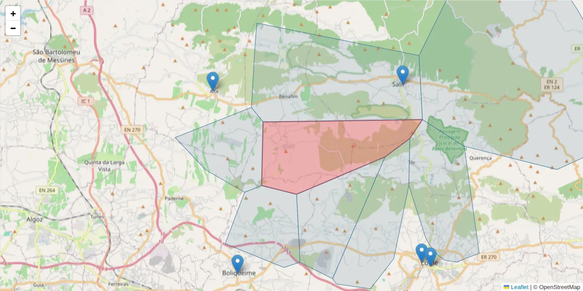 Mapa detalhado do código postal 8100-358 com limites, códigos postais vizinhos e agências dos correios