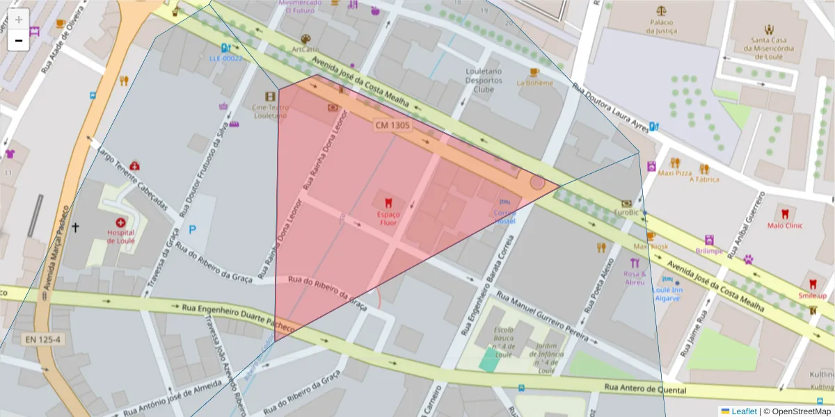 Mapa detalhado do código postal 8100-501 com limites, códigos postais vizinhos e agências dos correios