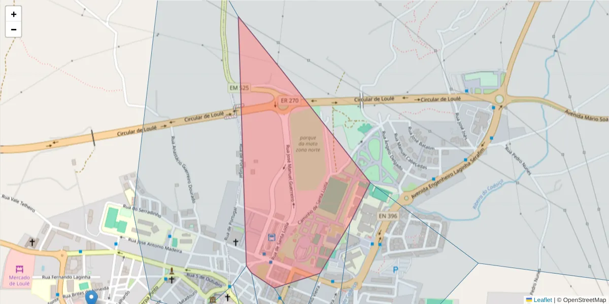 Mapa detalhado do código postal 8100-506 com limites, códigos postais vizinhos e agências dos correios