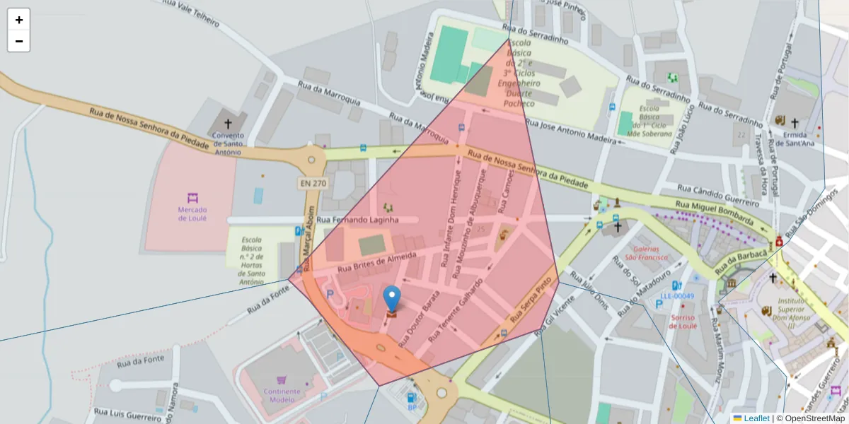Mapa detalhado do código postal 8100-667 com limites, códigos postais vizinhos e agências dos correios