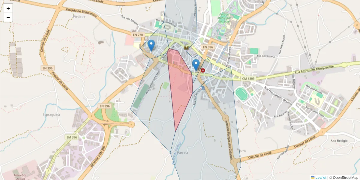 Mapa detalhado do código postal 8100-687 com limites, códigos postais vizinhos e agências dos correios