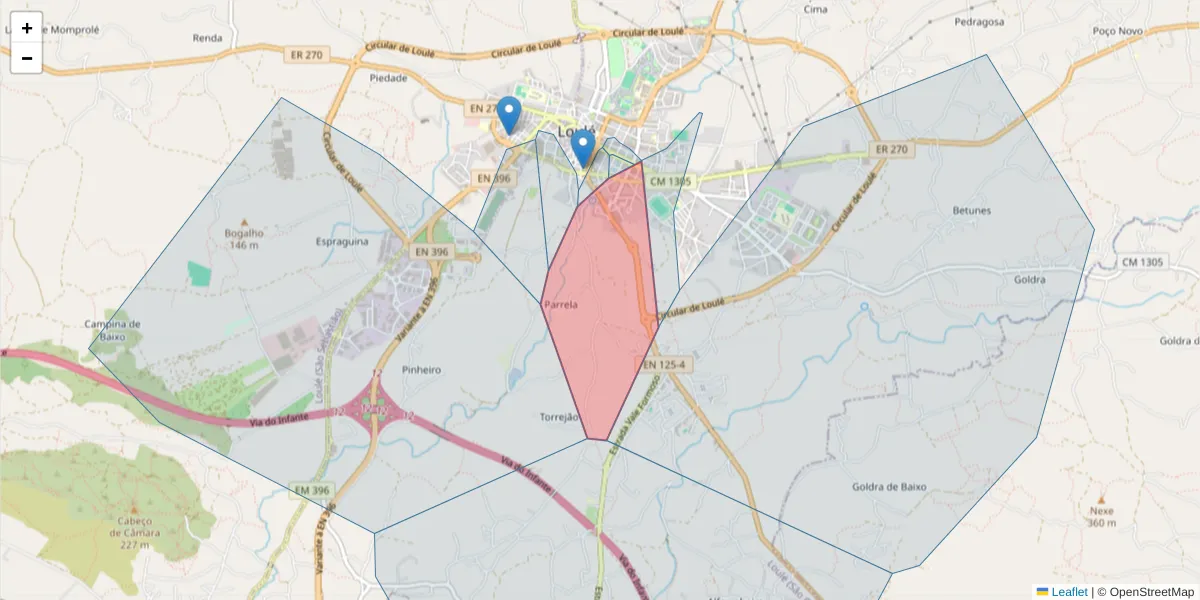 Mapa detalhado do código postal 8100-854 com limites, códigos postais vizinhos e agências dos correios