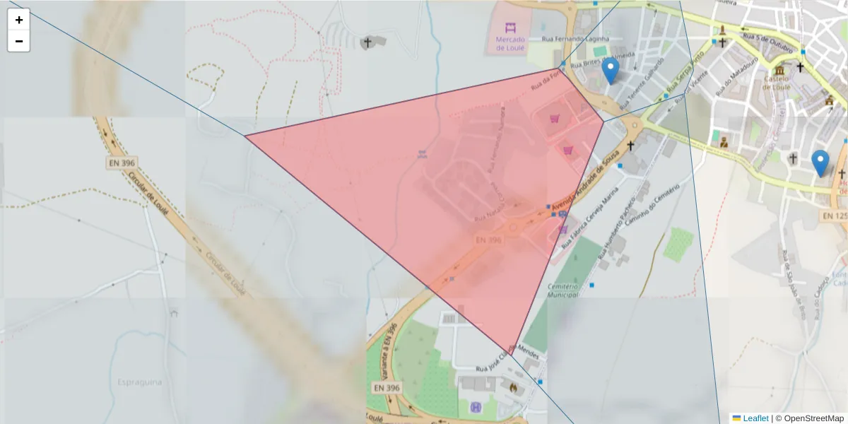 Mapa detalhado do código postal 8100-994 com limites, códigos postais vizinhos e agências dos correios