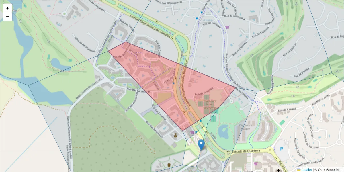 Mapa detalhado do código postal 8125-466 com limites, códigos postais vizinhos e agências dos correios