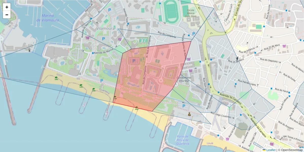 Mapa detalhado do código postal 8125-478 com limites, códigos postais vizinhos e agências dos correios