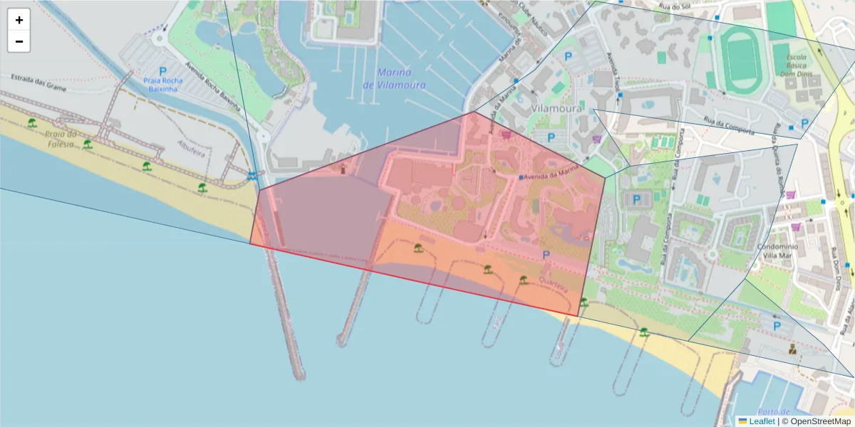 Mapa detalhado do código postal 8125-909 com limites, códigos postais vizinhos e agências dos correios