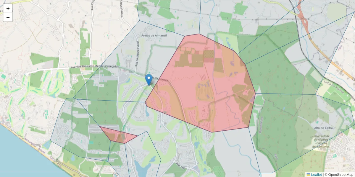 Mapa detalhado do código postal 8135-024 com limites, códigos postais vizinhos e agências dos correios