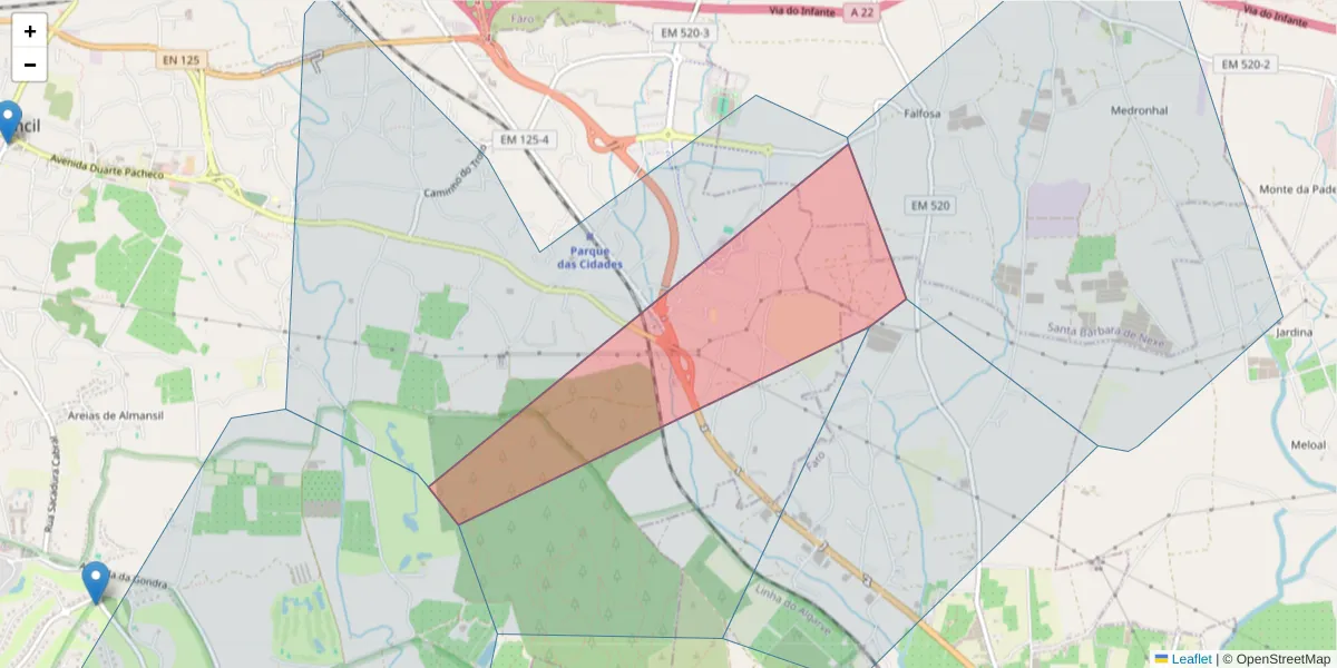 Mapa detalhado do código postal 8135-026 com limites, códigos postais vizinhos e agências dos correios