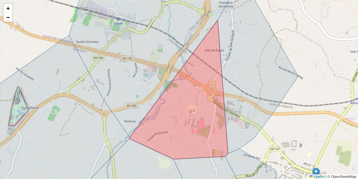 Mapa detalhado do código postal 8135-033 com limites, códigos postais vizinhos e agências dos correios
